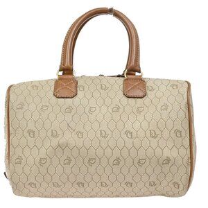 CHRISTIAN DIOR Logo Honeycomb Hand Bag PVCLeather Beige Brown France 62KB432